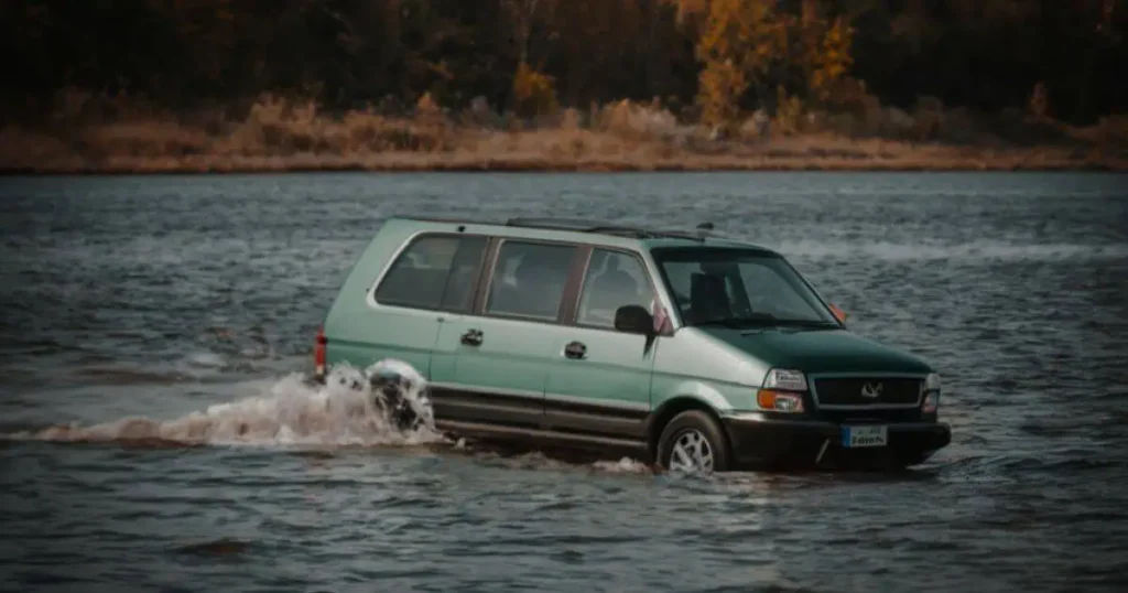 An individual imagines breaking free from a submerged vehicle, capturing the essence of a "Dream About Escaping a Sinking Car."