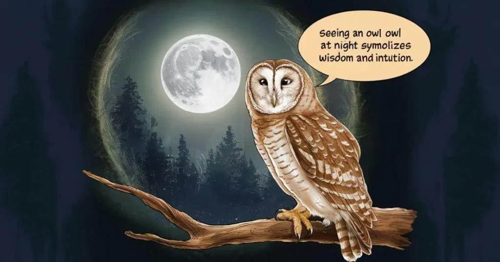 A serene night scene featuring an owl perched on a branch, embodying the essence of guardianship in the darkness. Seeing An Owl.