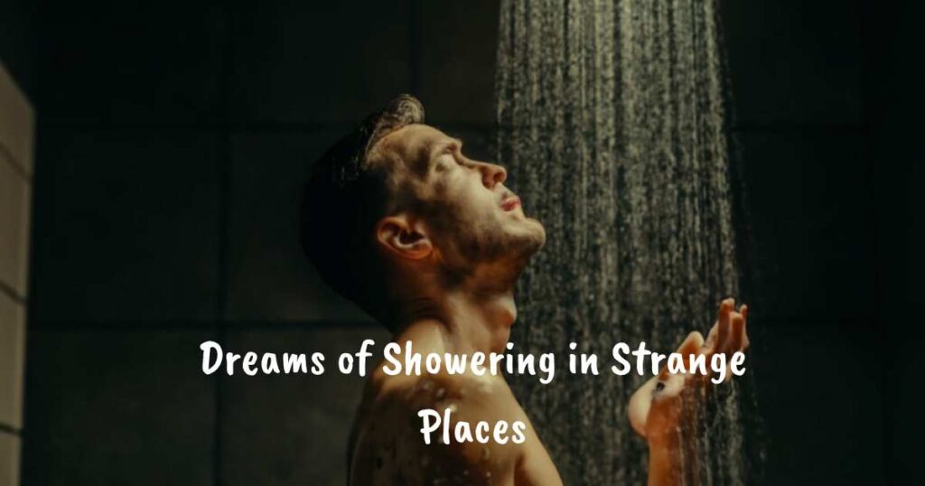 An imaginative scene featuring an individual showering in an unexpected setting, representing "Dreams About Showering in Strange Places: Decode Your Dream."