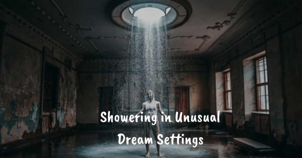 A whimsical image of someone showering in a bizarre environment, capturing the essence of "Dreams About Showering in Strange Places: Decode Your Dream."