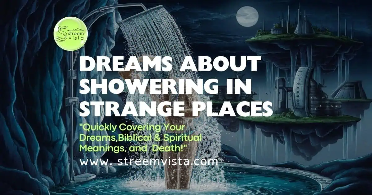 A surreal depiction of a person showering in an unusual location, illustrating "Dreams About Showering in Strange Places: Decode Your Dream."