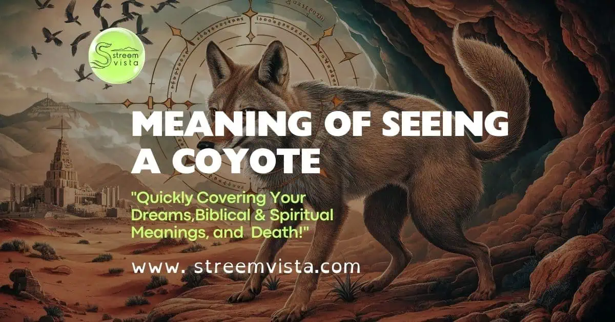 Illustration depicting the meaning of seeing a coyote, symbolizing intuition, adaptability, and transformation in nature.